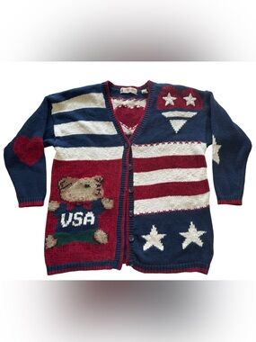 Marsh Landing Vintage Polo Bear Sweater USA Women’s Sz Small Fourth Of July